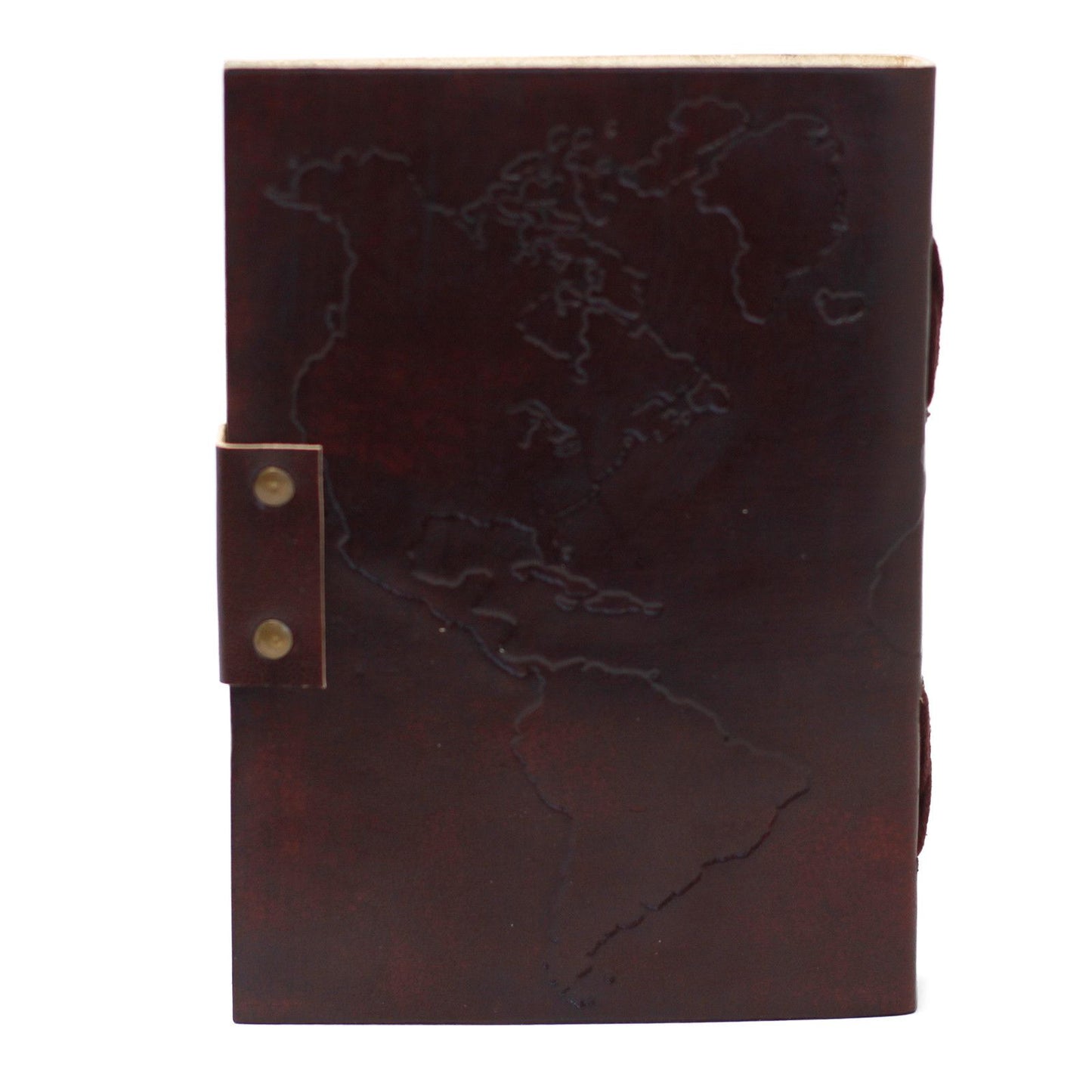 Handgefertigtes Ledernotizbuch mit Weltkarte & Stickerei – 18x13 cm
