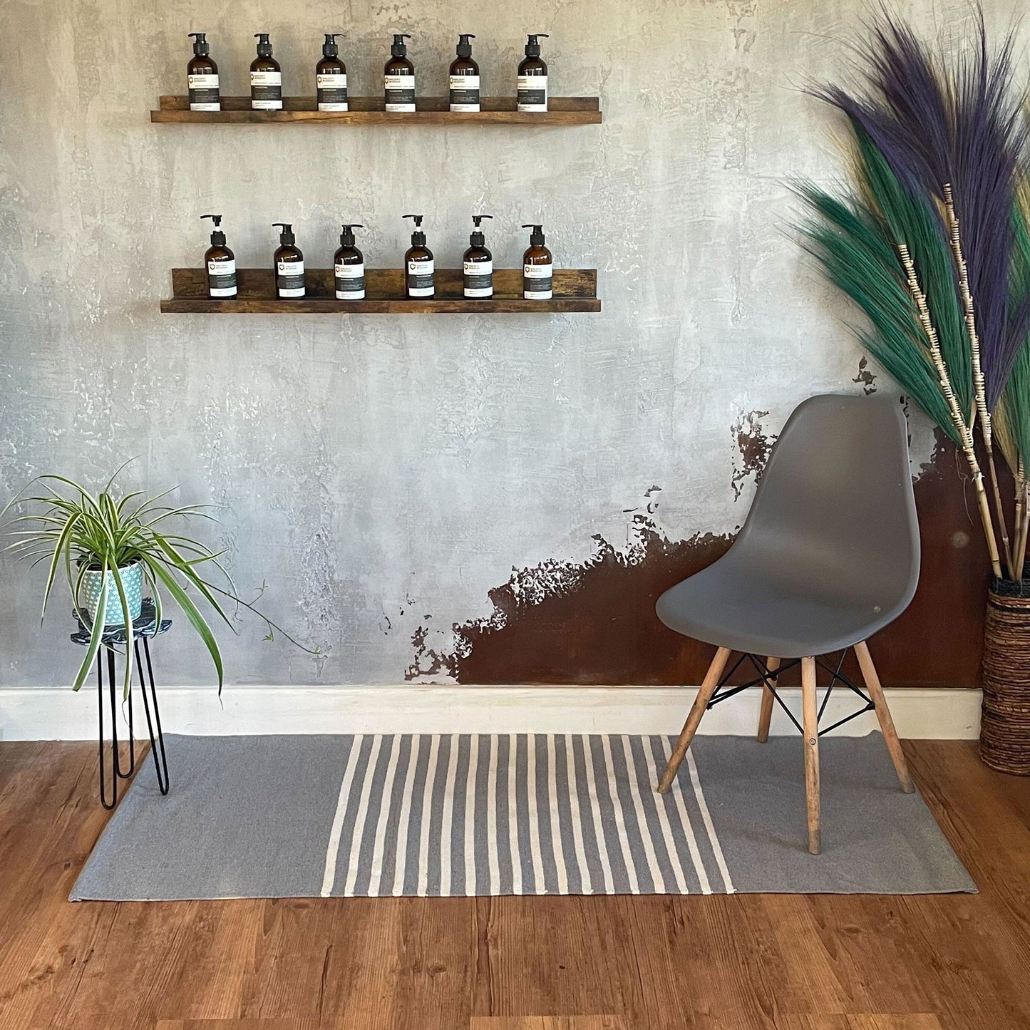 Baumwollteppich mit Streifenmuster in Grau – 70x170 cm