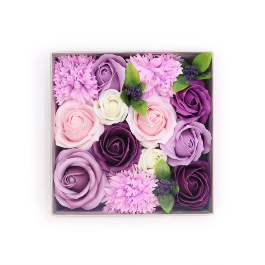 Seifenblumen-Geschenkbox 'Lavendel & Nelke' im Quadrat-Design