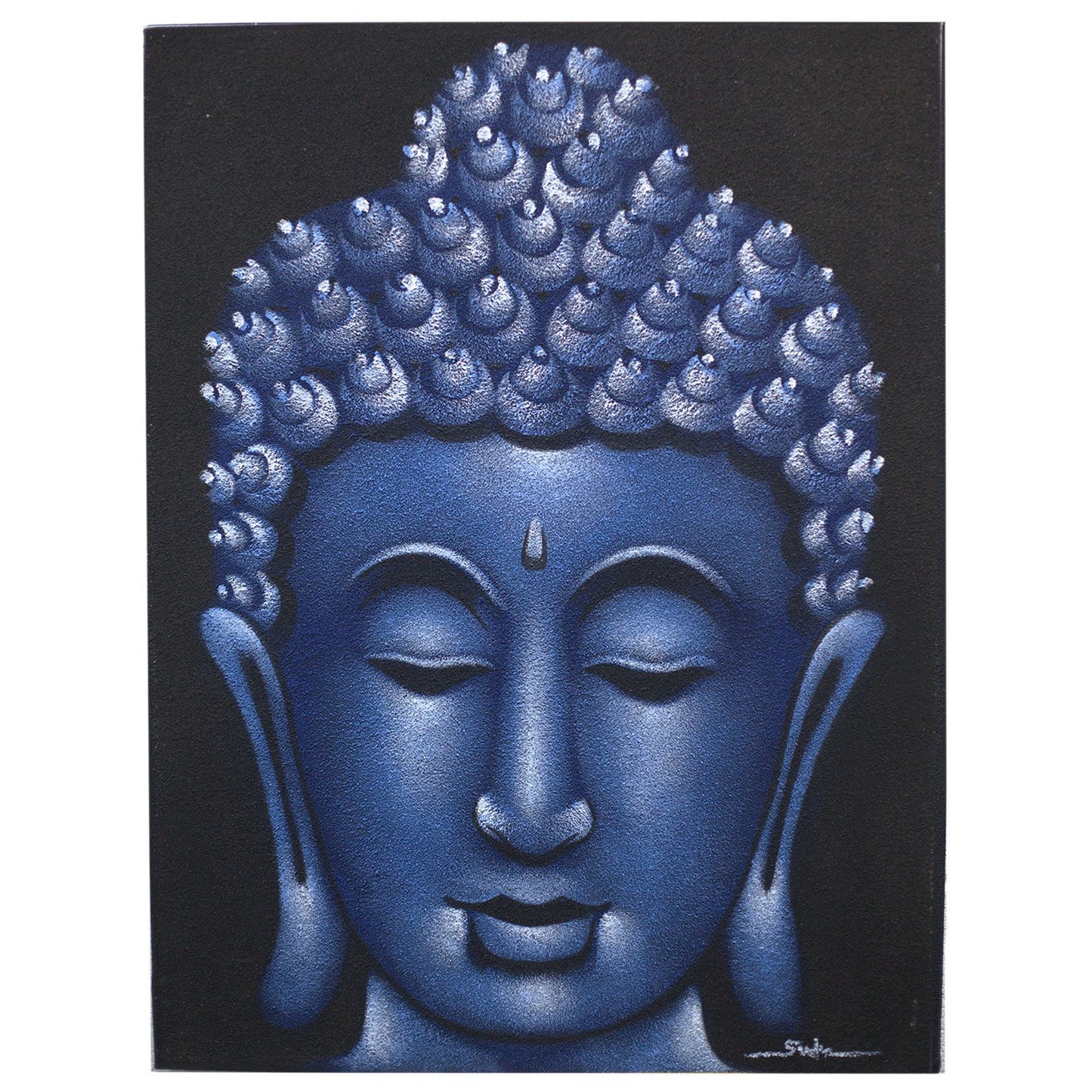Handgemaltes Buddha Gemälde 'Blauer Sand' 80x60cm - Unikat auf Leinwand
