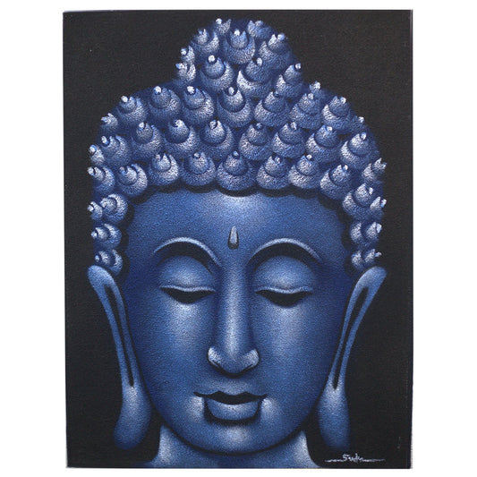 Handgemaltes Buddha Gemälde 'Blauer Sand' 80x60cm - Unikat auf Leinwand