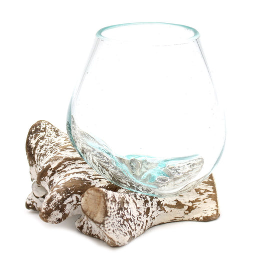 Glas-Holz-Schale Medium - Handgefertigtes Unikat aus Bali