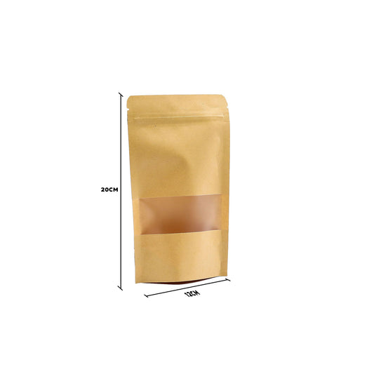 10 Kraftpapier-Sichtfensterbeutel mit Griffverschluss (12x20 cm)