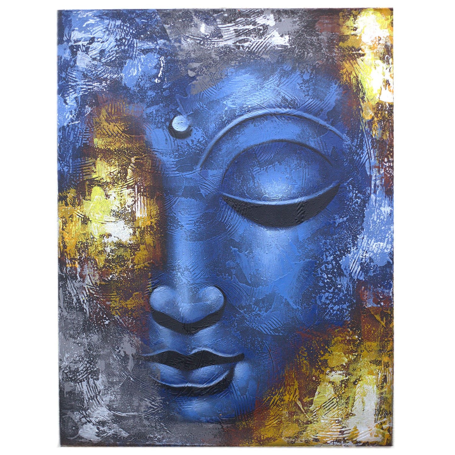 Handgemaltes Leinwandbild 'Blaues Buddha-Gesicht' 60x80cm - Einzigartige Wandkunst