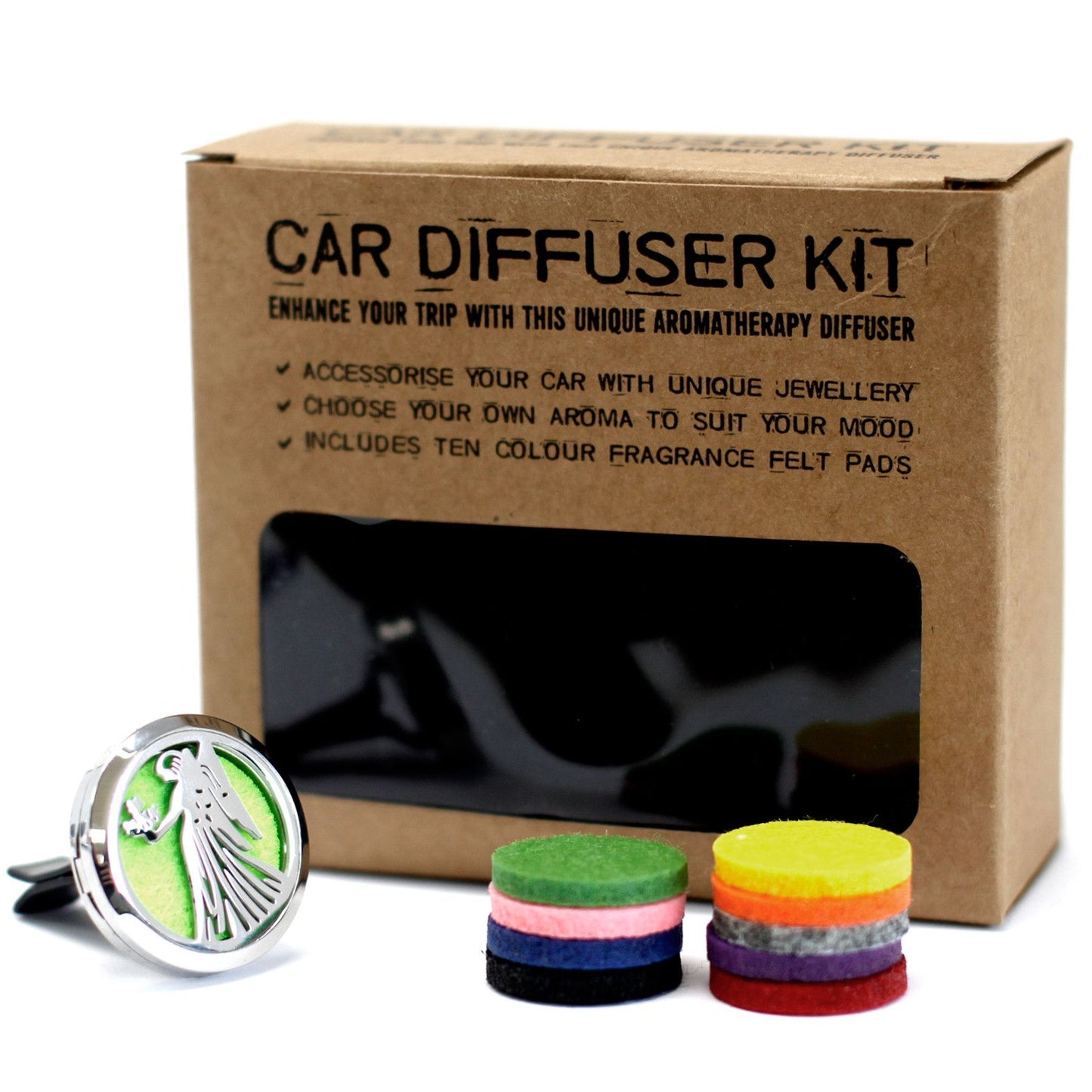 Engelsflügel Aromaverteiler Set – Edelstahl Duftspender fürs Auto mit 10 Filzpads