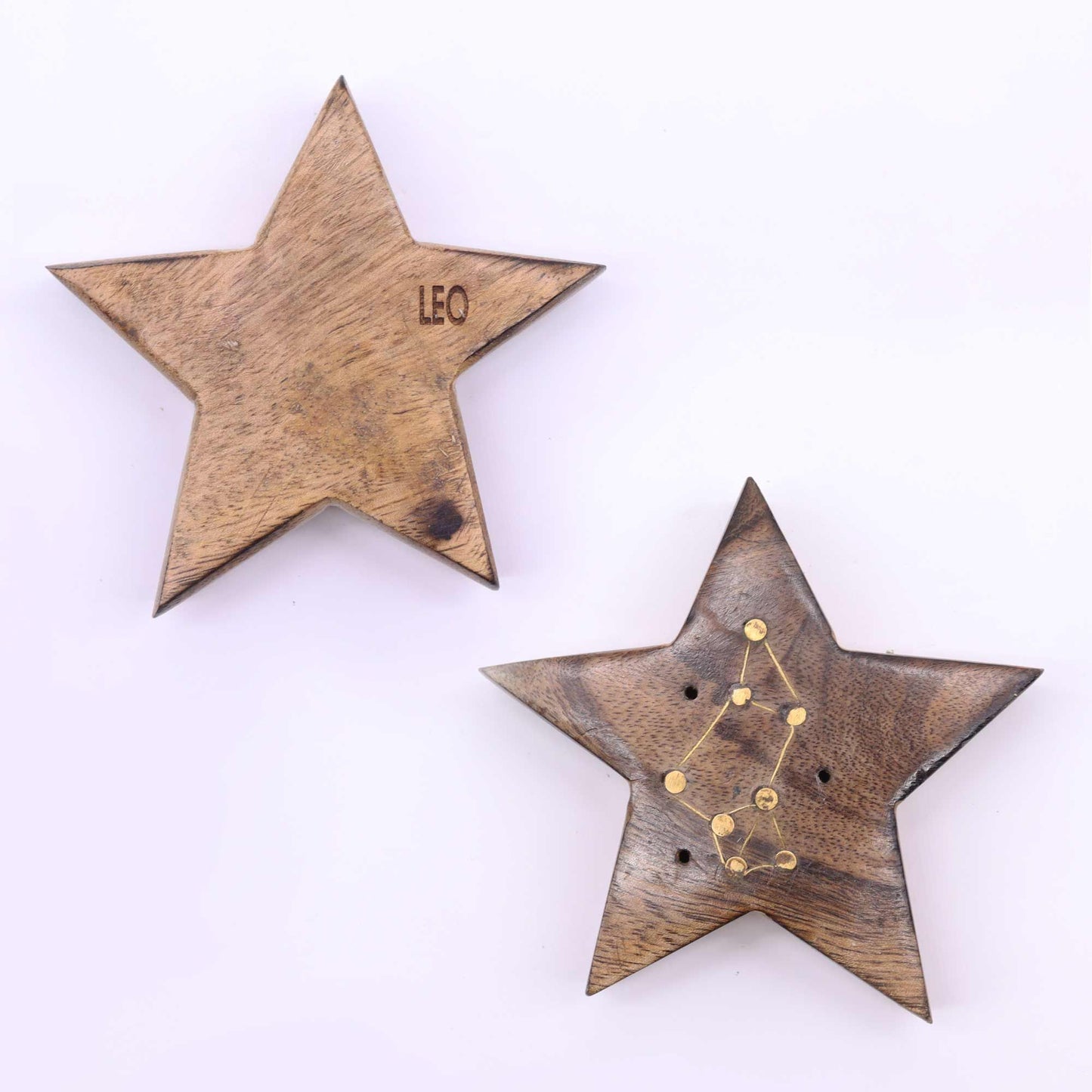 Set mit 12 Sternzeichen-Räuchersternen aus Mangoholz und Messing