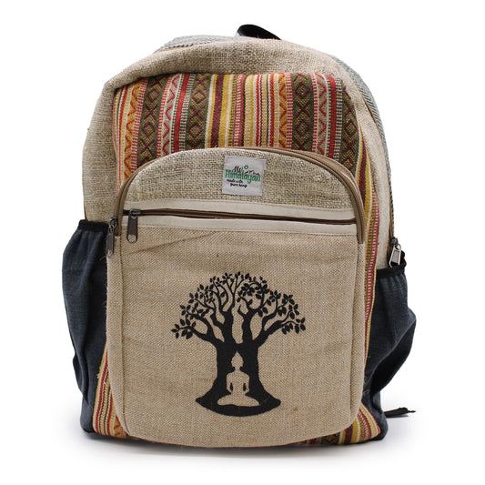 Großer Rucksack aus Hanf-Baumwolle mit Bodhi-Baum Muster – Leicht & Organisiert