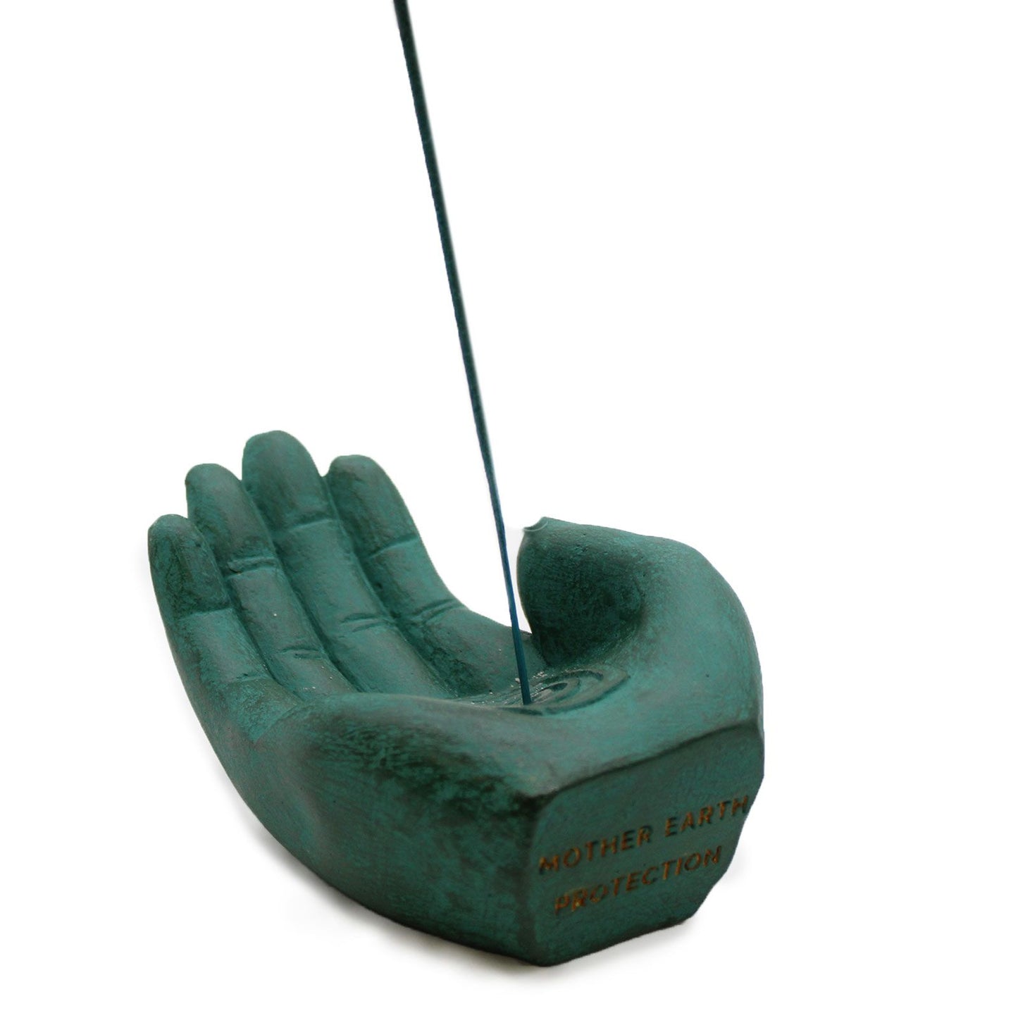 Räucherstäbchenhalter 'Hand & Erdschutz' aus Beton in Grün