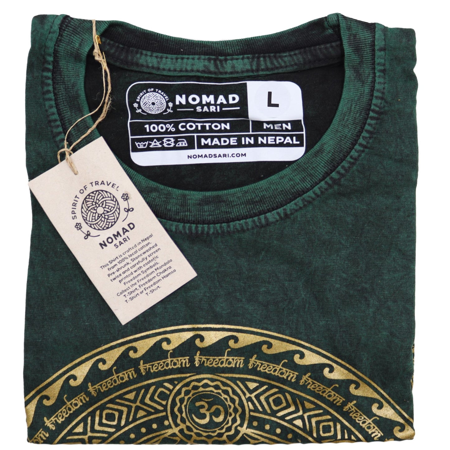 Grünes Chakra T-Shirt mit Vintage-Look – Handgefertigt in Nepal