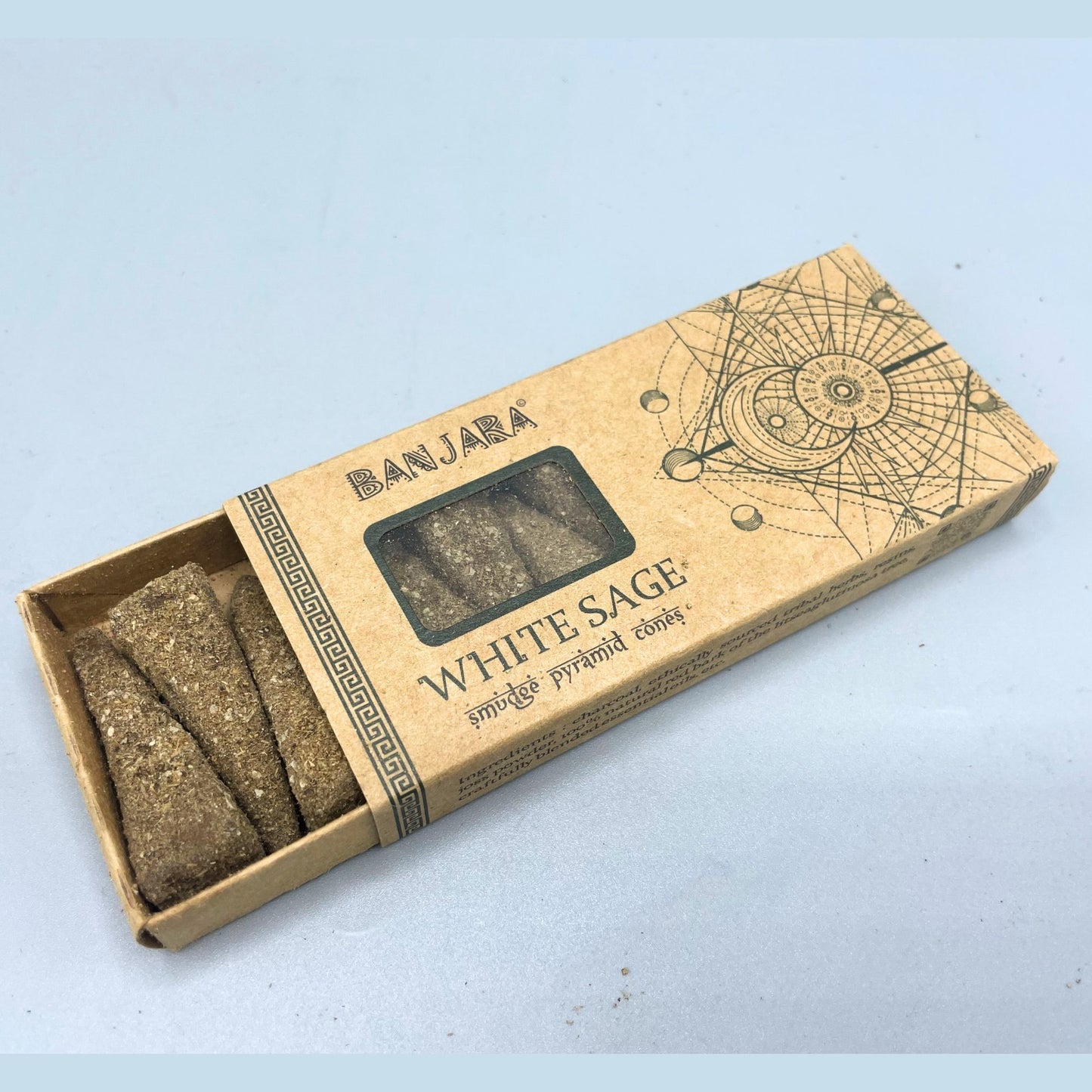 Pyramiden Räucherkegel Weißer Salbei von Banjara – 120 Stück im Geschenkset