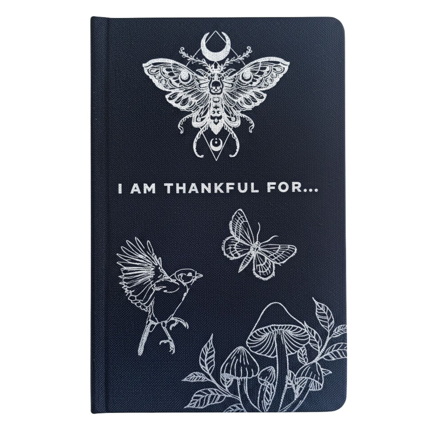 Dankbarkeitsjournal 'I am Thankful For' in Schwarz mit Silberprägung – 120 geführte Seiten