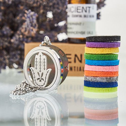 Hamsa Aromatherapie-Anhänger 30mm – Edelstahl Halskette mit 10 farbigen Duftpads