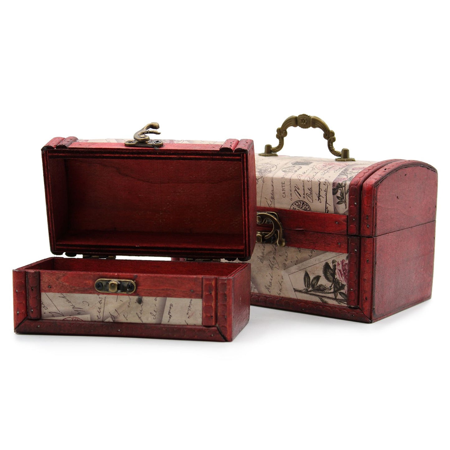 Set mit 2 Vintage Schmuckkisten - Kolonialstil mit Rosenmotiv & Messing