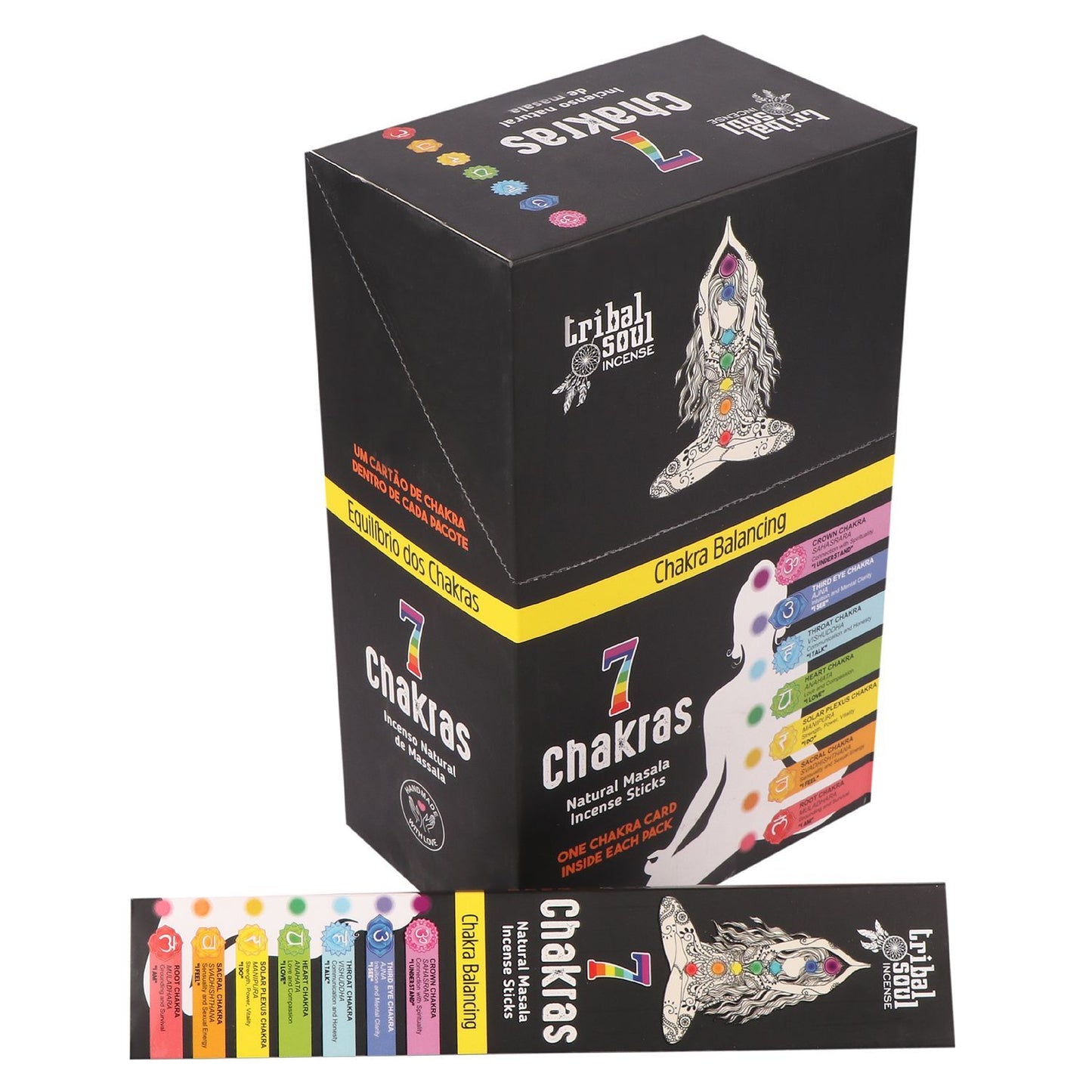 Masala Räucherstäbchen Set: 7 Chakras mit Überraschungs-Botschaftskarte (10 Stück, handgerollt)