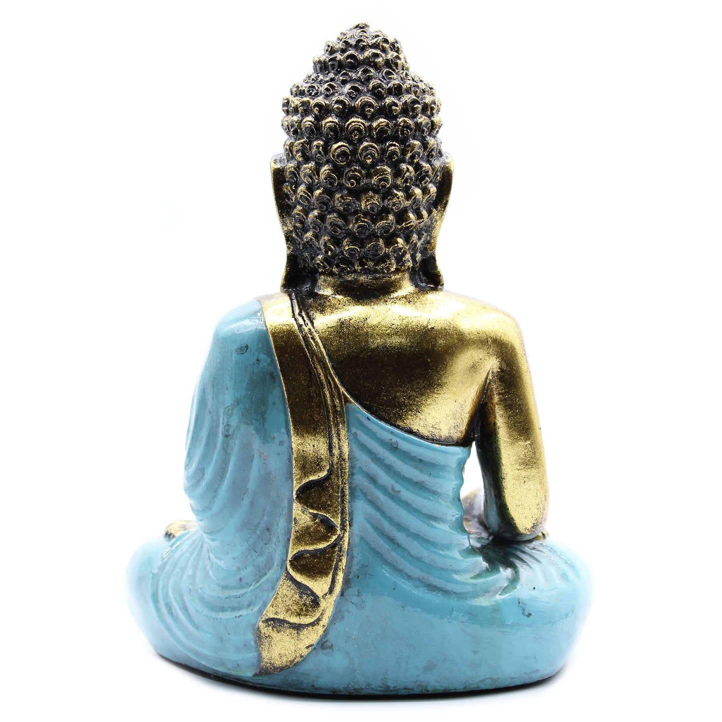 Handbemalte Buddha-Statue in Türkis & Gold - Symbol der inneren Ruhe