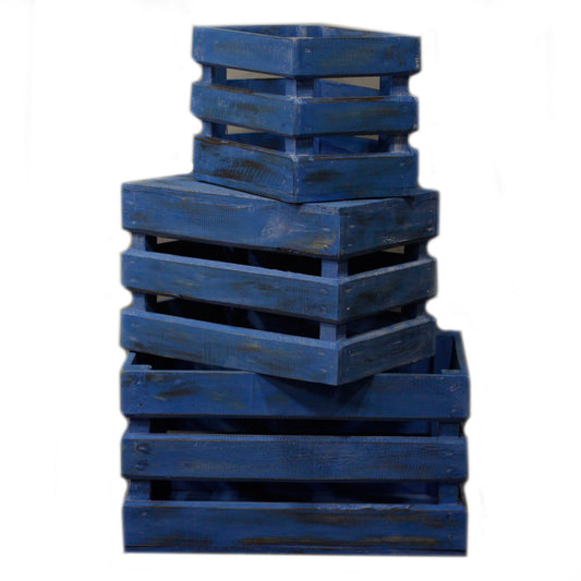 Set aus 3 Aufbewahrungsboxen in Blaugrau - Handgefertigt aus Albesia-Holz