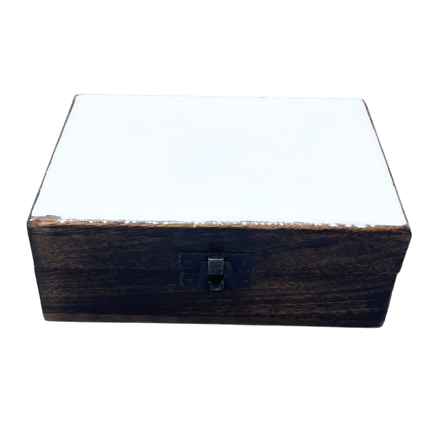 Keramikglanz-Box aus Mangoholz - Weiß, 15x10x6 cm - Handgefertigte Aufbewahrung