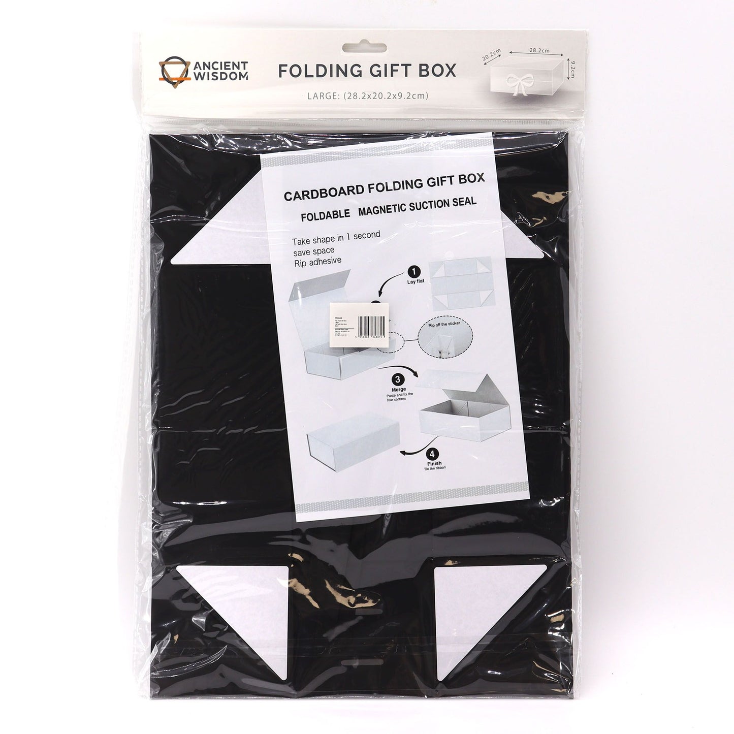 Faltbare Geschenkbox in Schwarz mit integrierter Schleife – Elegante Verpackung