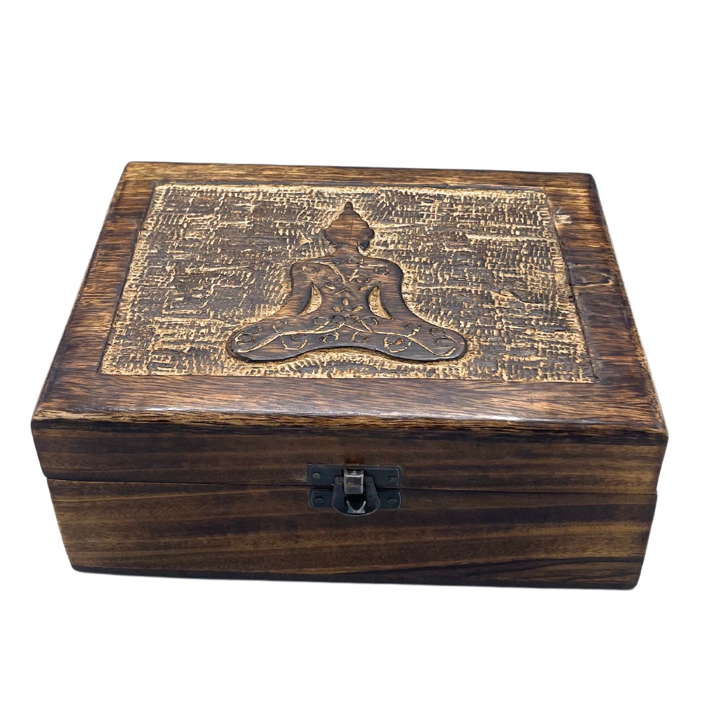 Große Erinnerungsbox aus Mangoholz mit Buddha-Motiv – 20x15x7,5 cm