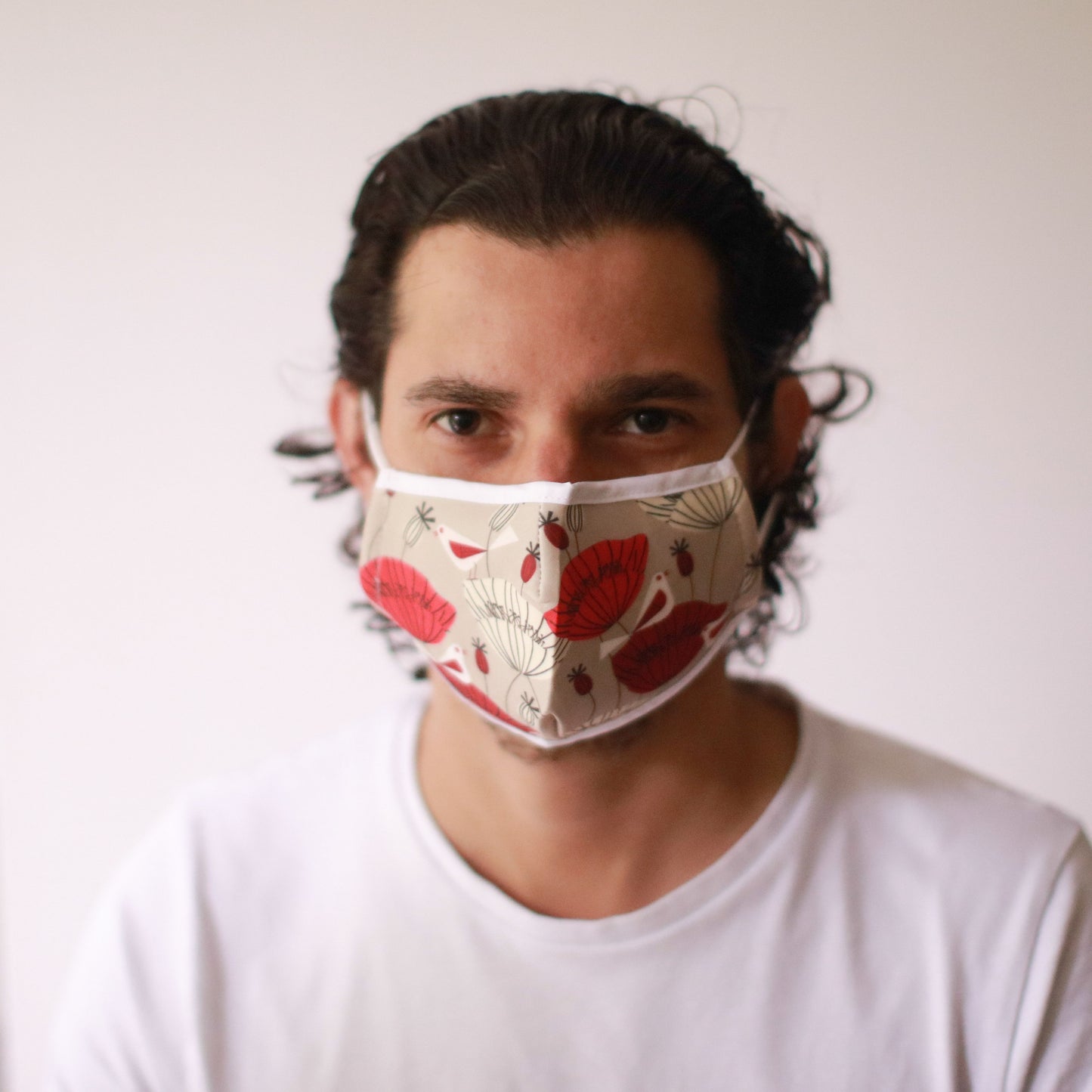 Wiederverwendbare Gesichtsmaske 'Mohnblüten' für Erwachsene – Mit Filtertasche