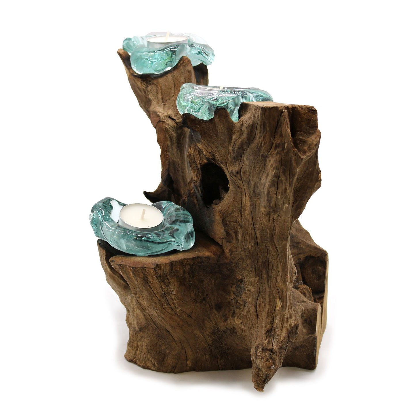 Dreifach-Kerzenleuchter aus Glas & Holz - Ein Unikat aus Bali