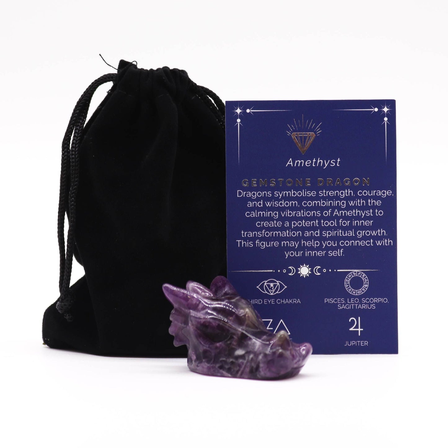 Handgeschnitzter Drachenkopf aus Amethyst – Mystische Edelsteinfigur