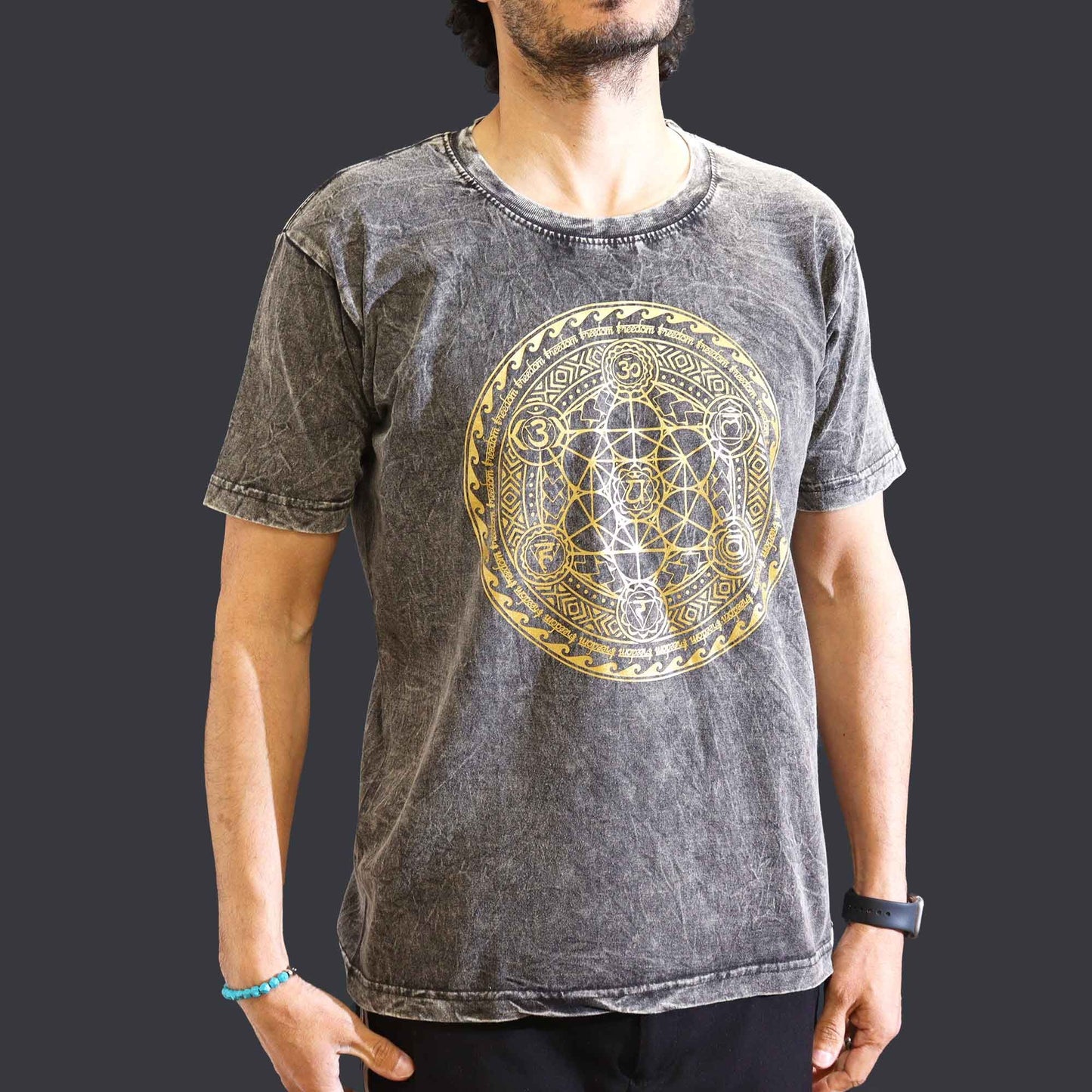 Chakra T-Shirt Dunkelgrau - Steingewaschen & Bewusst