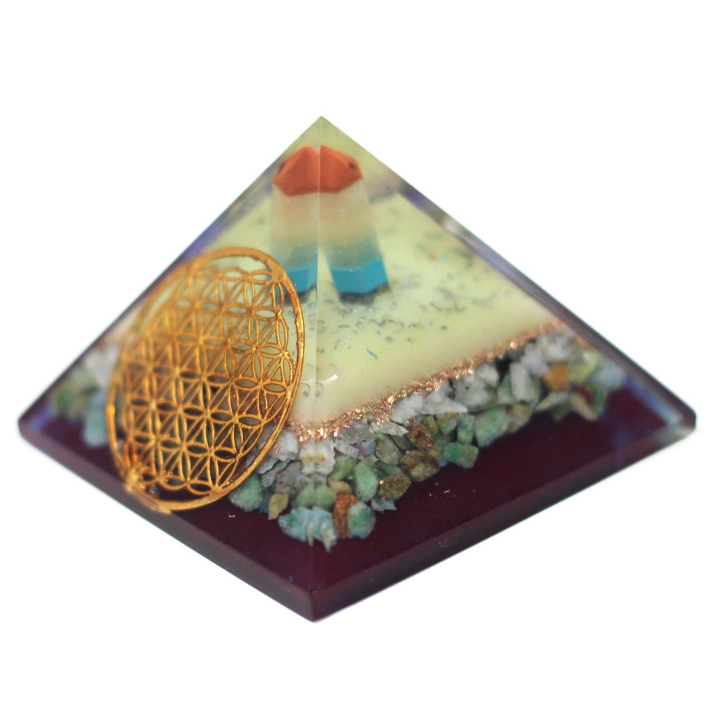 Orgonit-Pyramide mit Lebensblume – 7 cm Energiegenerator aus Edelsteinen