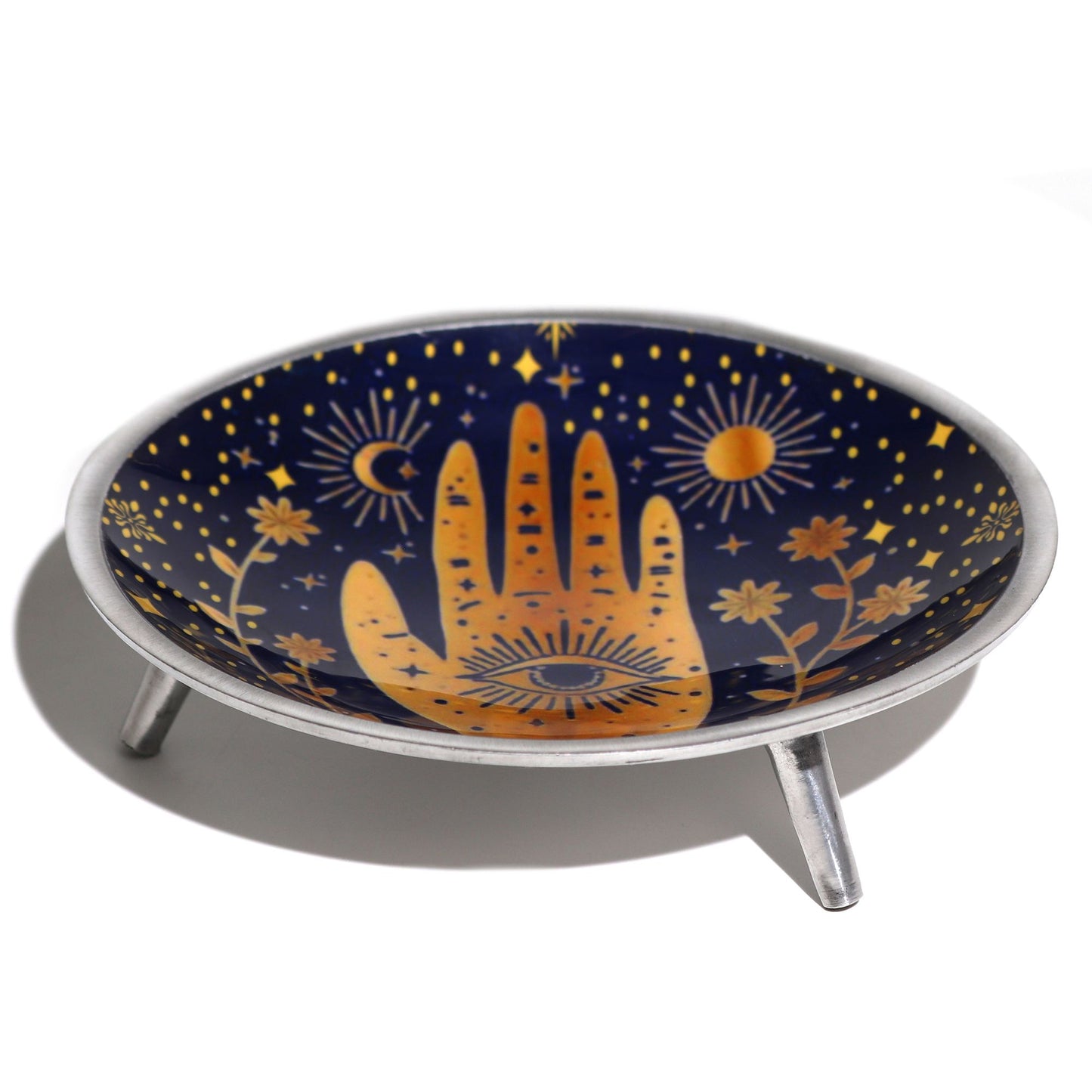 Hamsa Opferschale mit drei Beinen - Mystisches Mitternachtsblau in Emaille