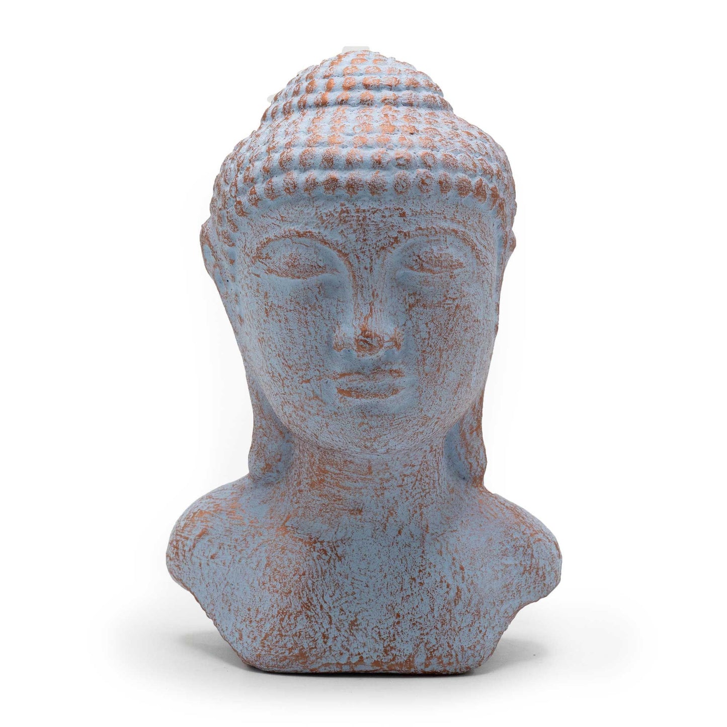 Buddha-Kopf Statue in Blau-Kupfer - Handgefertigte Betonskulptur