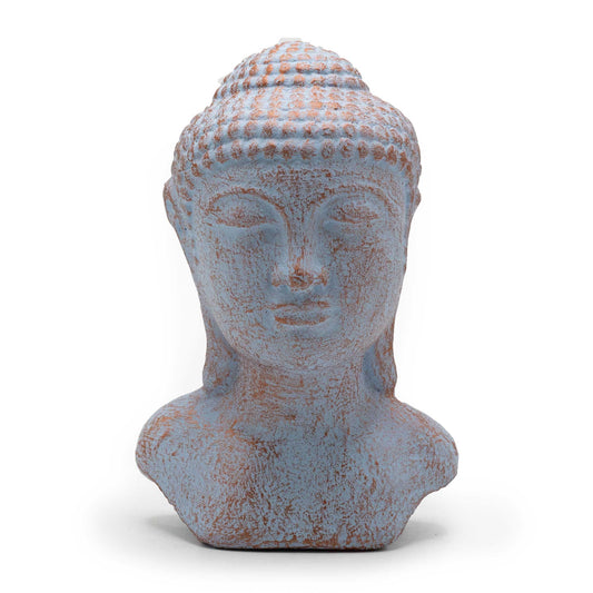 Buddha-Kopf Statue in Blau-Kupfer - Handgefertigte Betonskulptur
