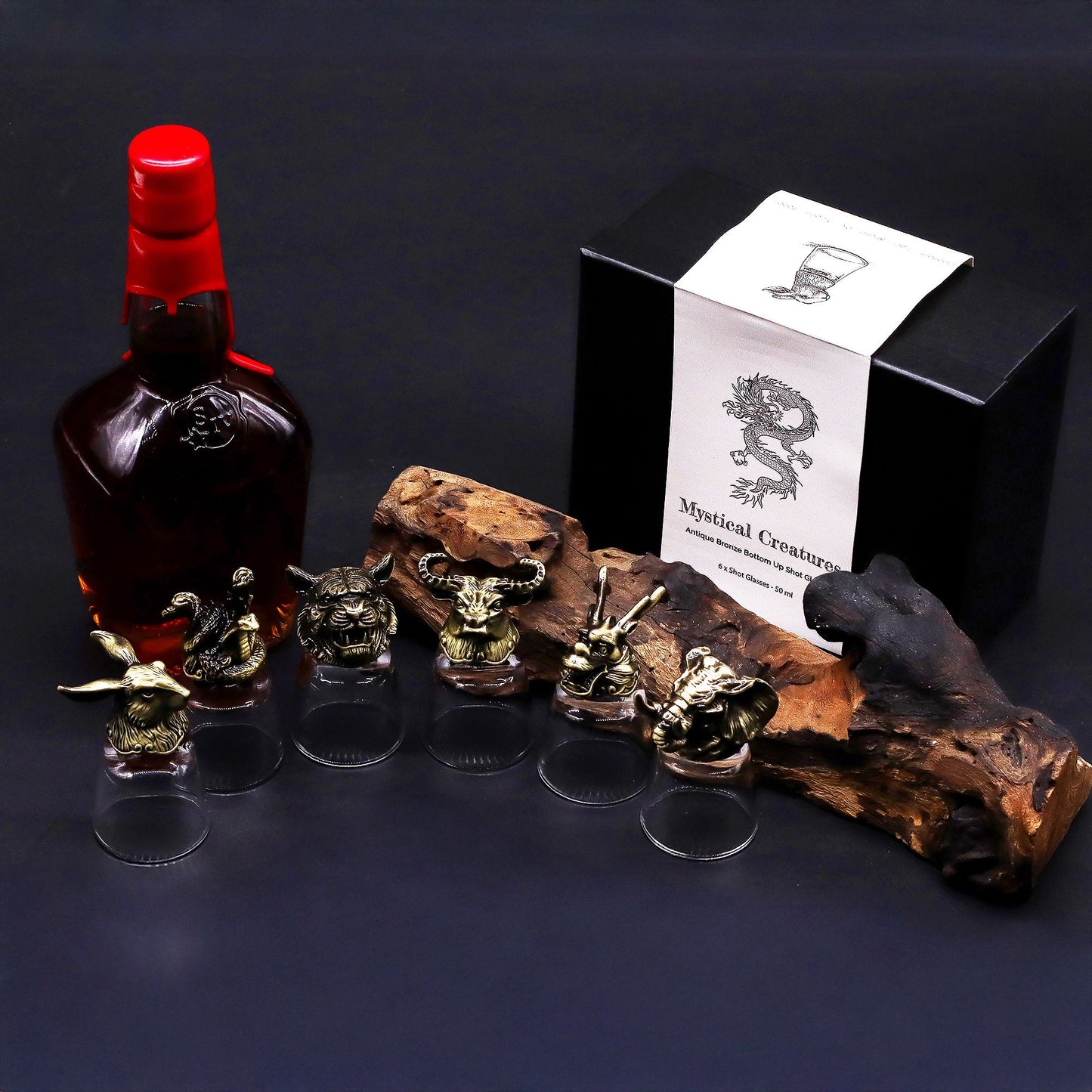 Set mit 6 Schnapsgläsern - Mystische Waldtiere in Antikbronze-Optik