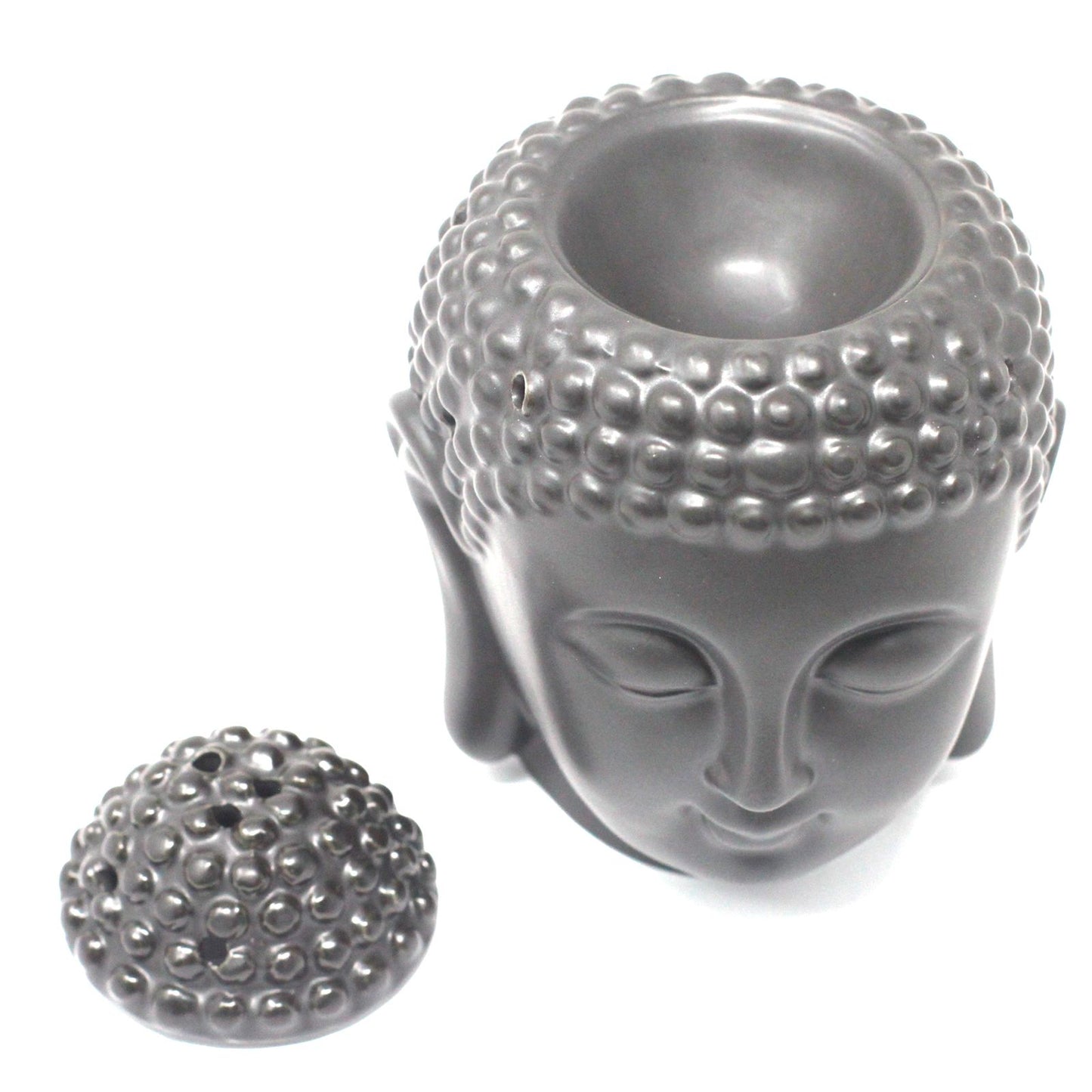 Keramik-Duftölbrenner 'Buddha-Kopf' in Tiefschwarz