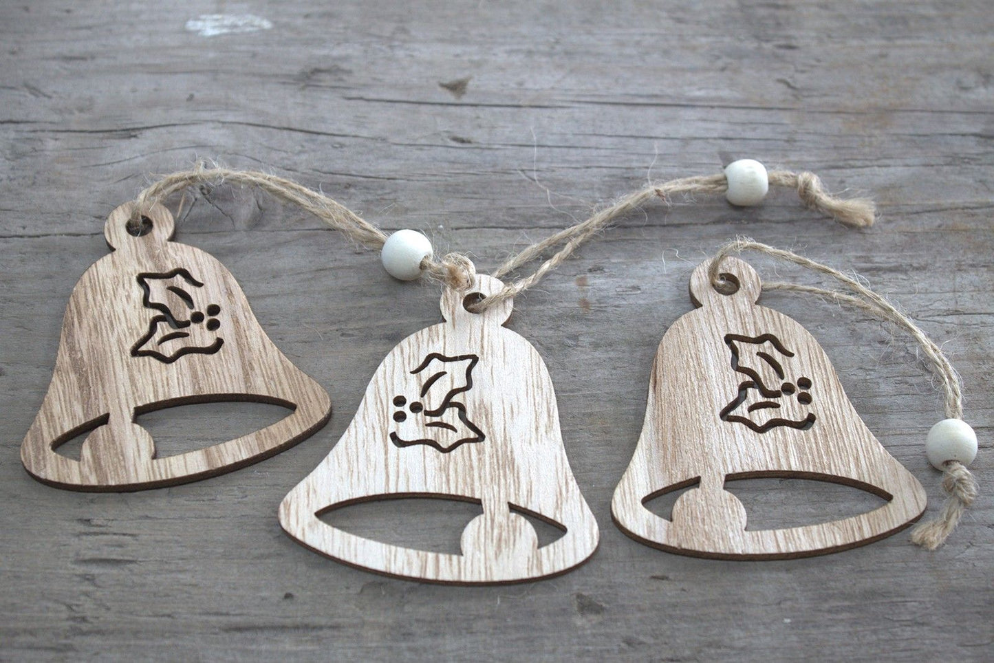 Set mit 3 Vintage Holzglocken - Nostalgischer Weihnachtsschmuck