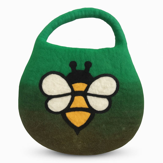 Filztasche 'Garden Greens' mit Bienenmotiv und Magnetverschluss