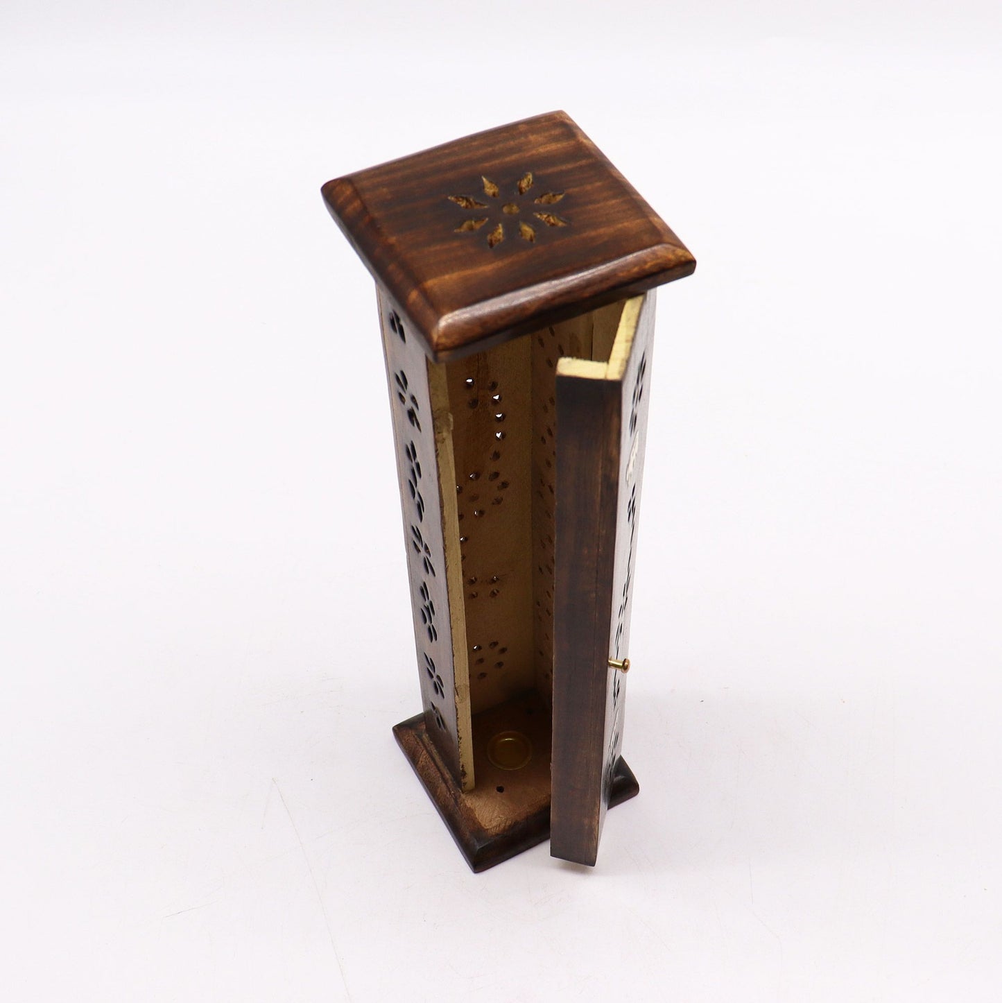 Räucherturm aus Mangoholz mit Messingakzenten – Quadratischer Halter für Räucherstäbchen