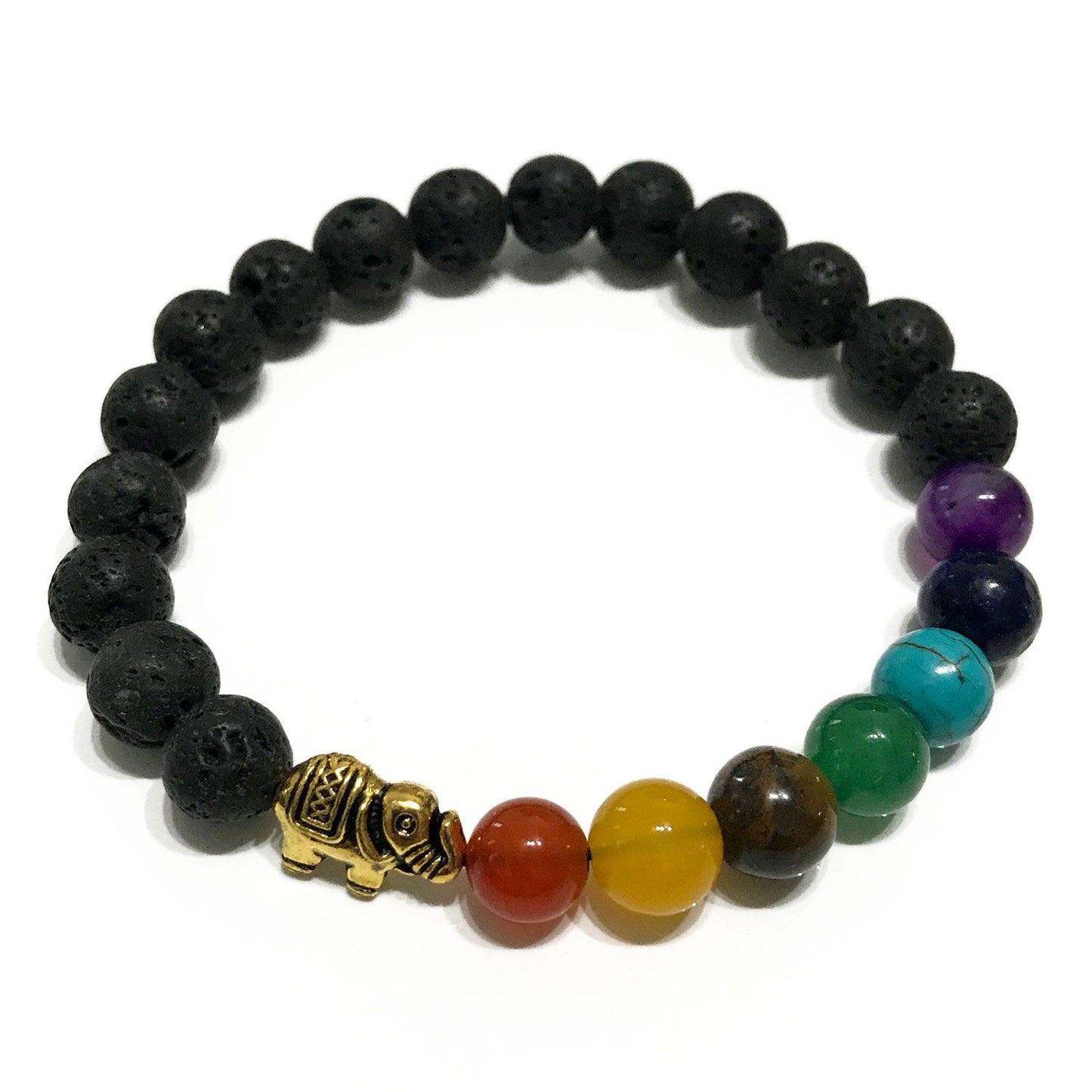 Elefanten-Chakra Armband aus Lavastein mit Edelstein-Akzent