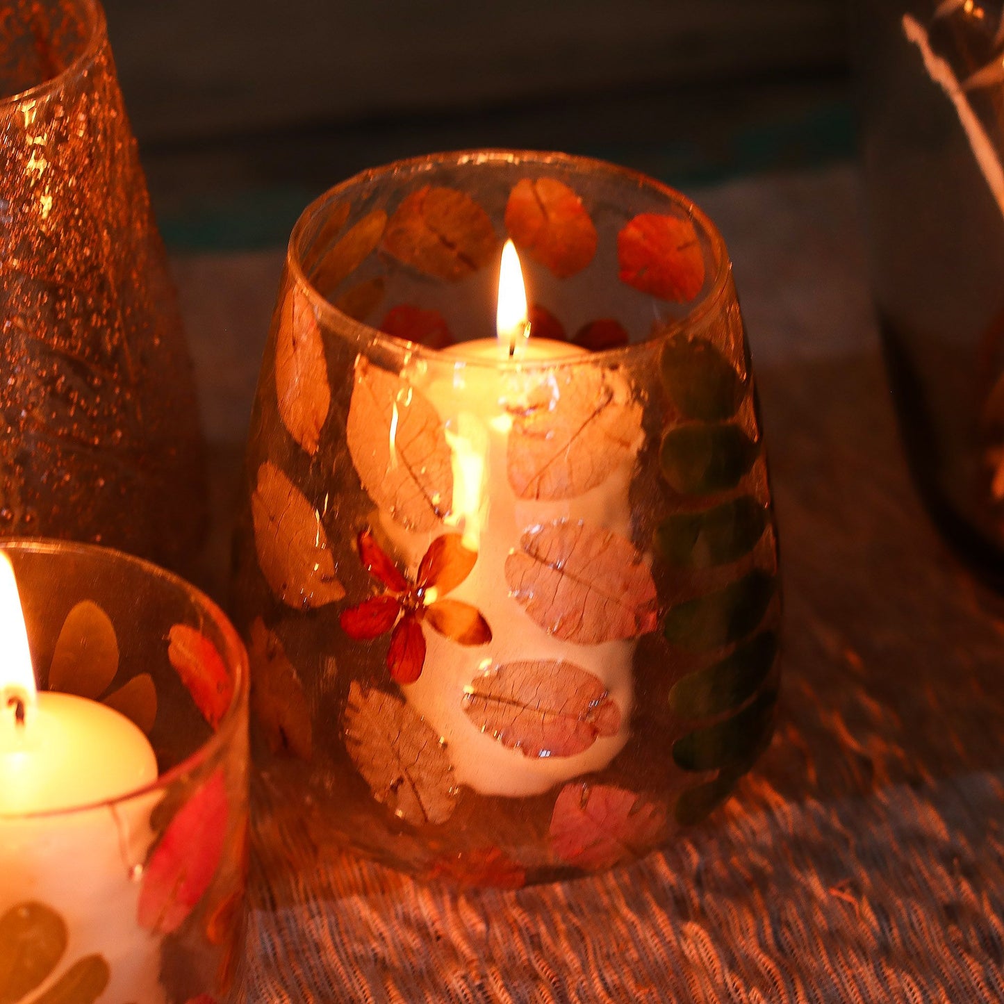 Primavera Kerzenhalter Vase – Echte Blüten in recyceltem Glas