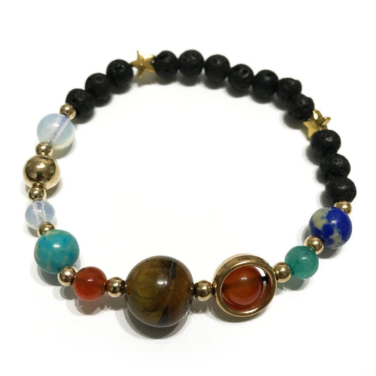 Lavastein-Armband 'Goldenes Sonnensystem' mit Edelsteinen & Aromafunktion