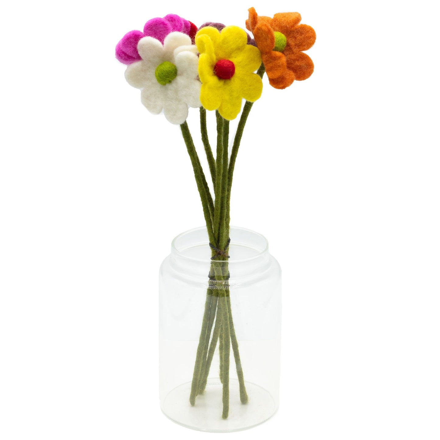 Set mit 6 bunten Filz-Gänseblümchen – Handgefertigte Deko aus Nepal