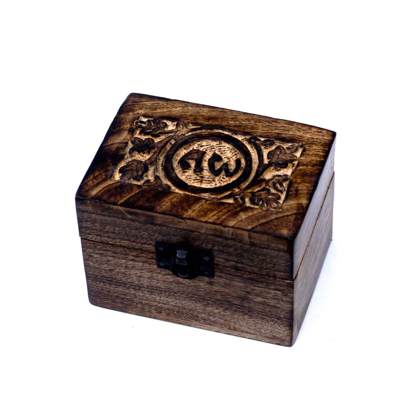 Handgeschnitzte Aromatherapie-Box aus Mangoholz mit Blumenmotiv für 6 Öle