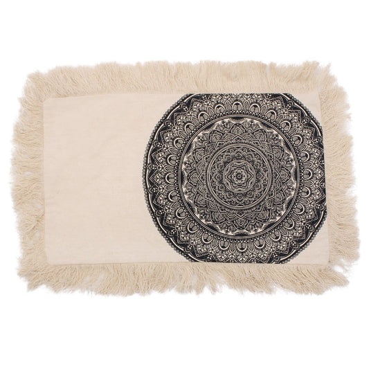Mandala Kissenbezug Schwarz 30x50 cm - Handgefertigte Fransen aus Baumwolle