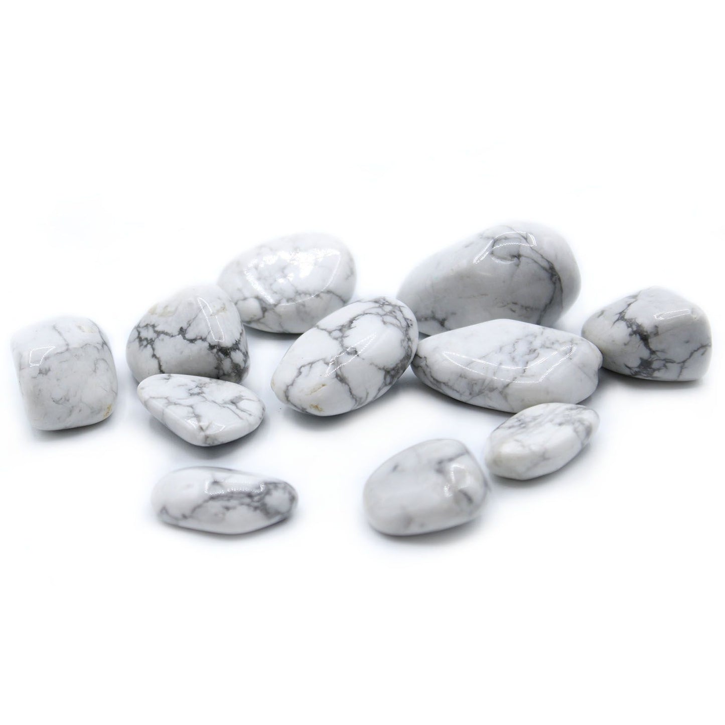 Howlite Trommelsteine Set - 24 Stück, poliert, ca. 20-30 mm