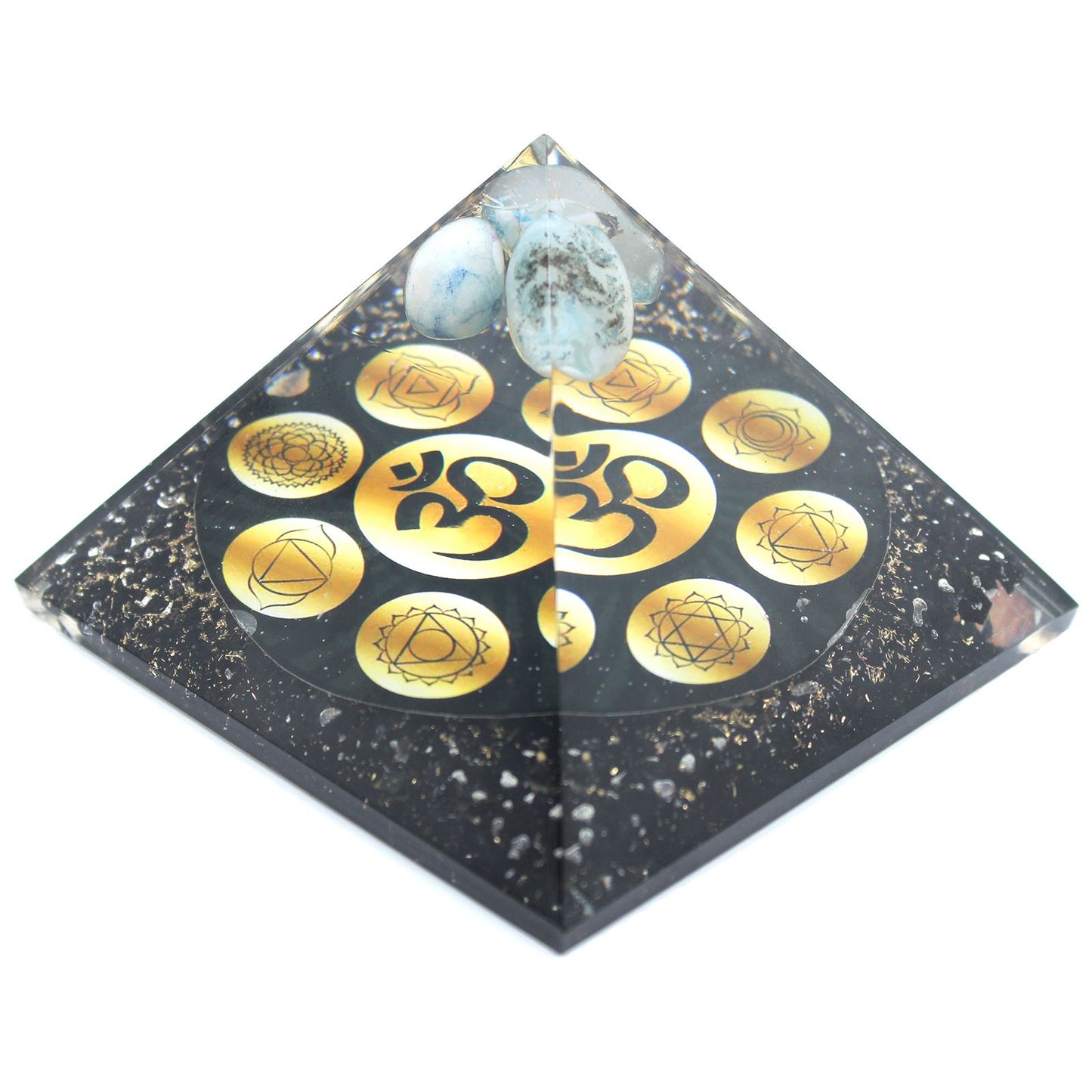 Orgonit-Pyramide 'Midnight Om Chakra' - 9 cm Handarbeit