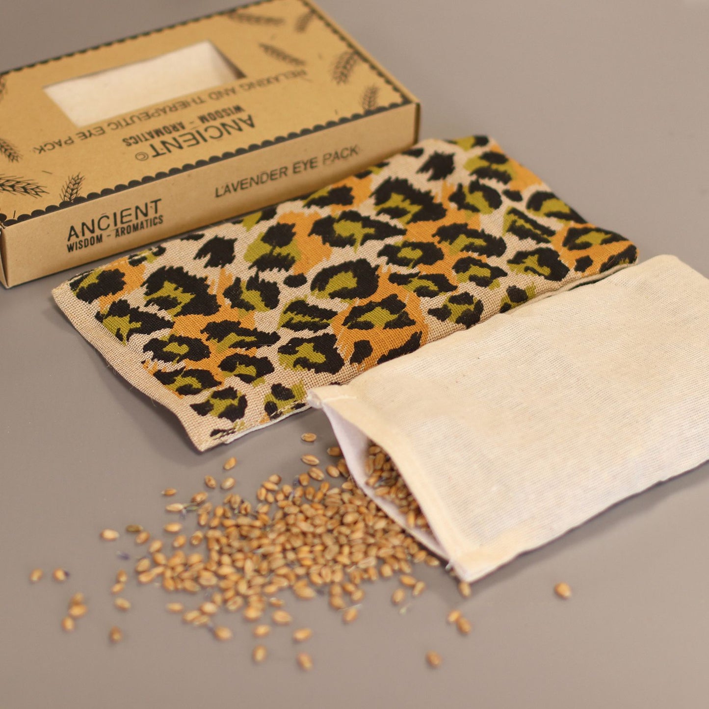 Lavendel Augenkissen in Leoparden-Optik – Naturbaumwolle mit Geschenkbox