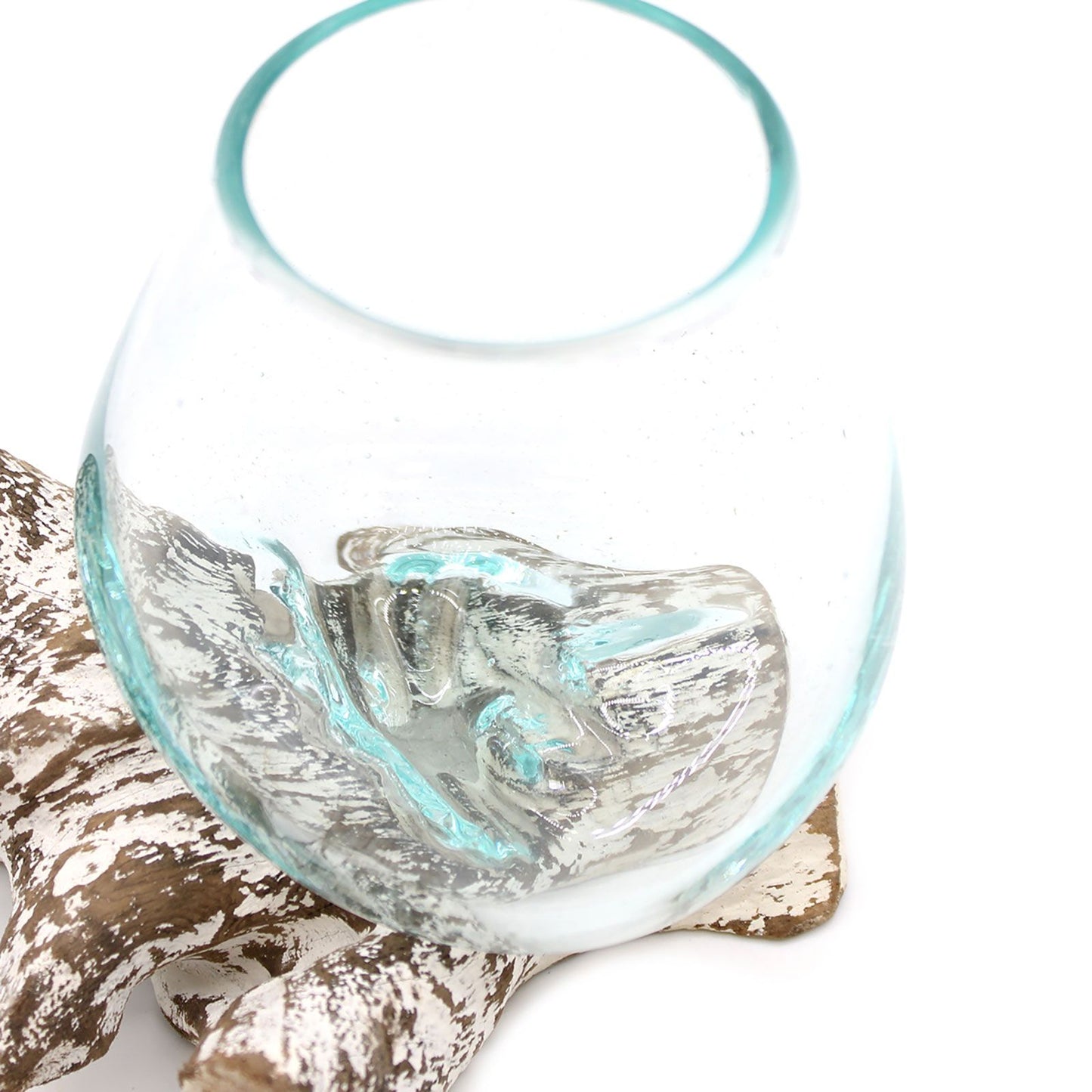 Glas-Holz-Schale Medium - Handgefertigtes Unikat aus Bali