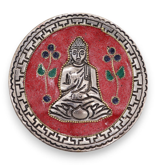 Räucherstäbchenhalter 'Red Buddha' – 10 cm aus poliertem Aluminium