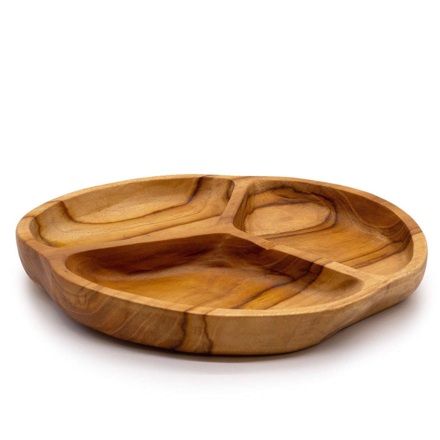 Dreifach-Fruchtschale aus massivem Teakholz, handgefertigt, 30 cm