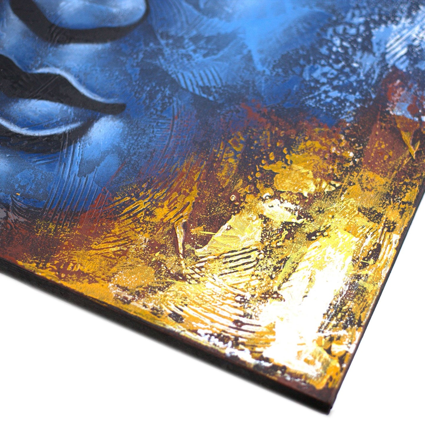 Handgemaltes Leinwandbild 'Blaues Buddha-Gesicht' 60x80cm - Einzigartige Wandkunst