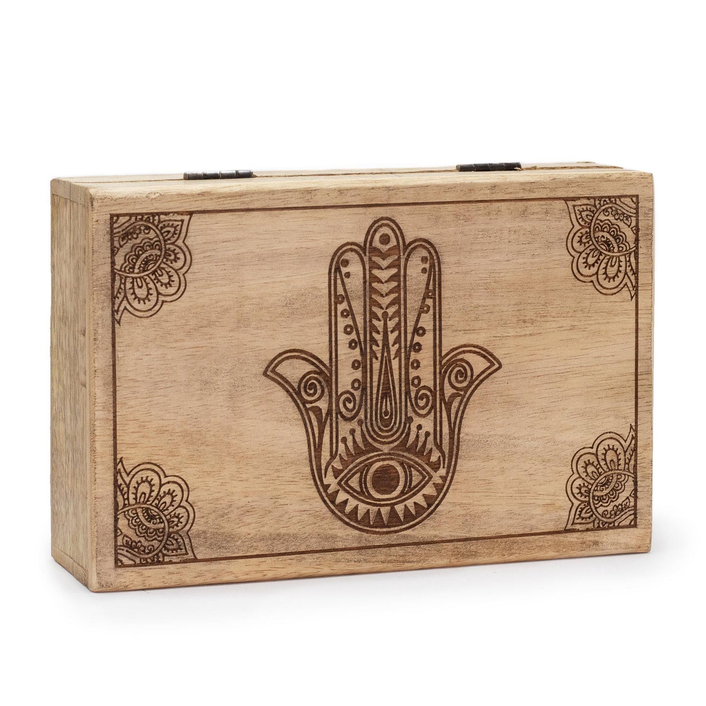 Große Hamsa-Box aus Mangoholz mit Gravur - Aufbewahrung & Dekoration in Schwarz